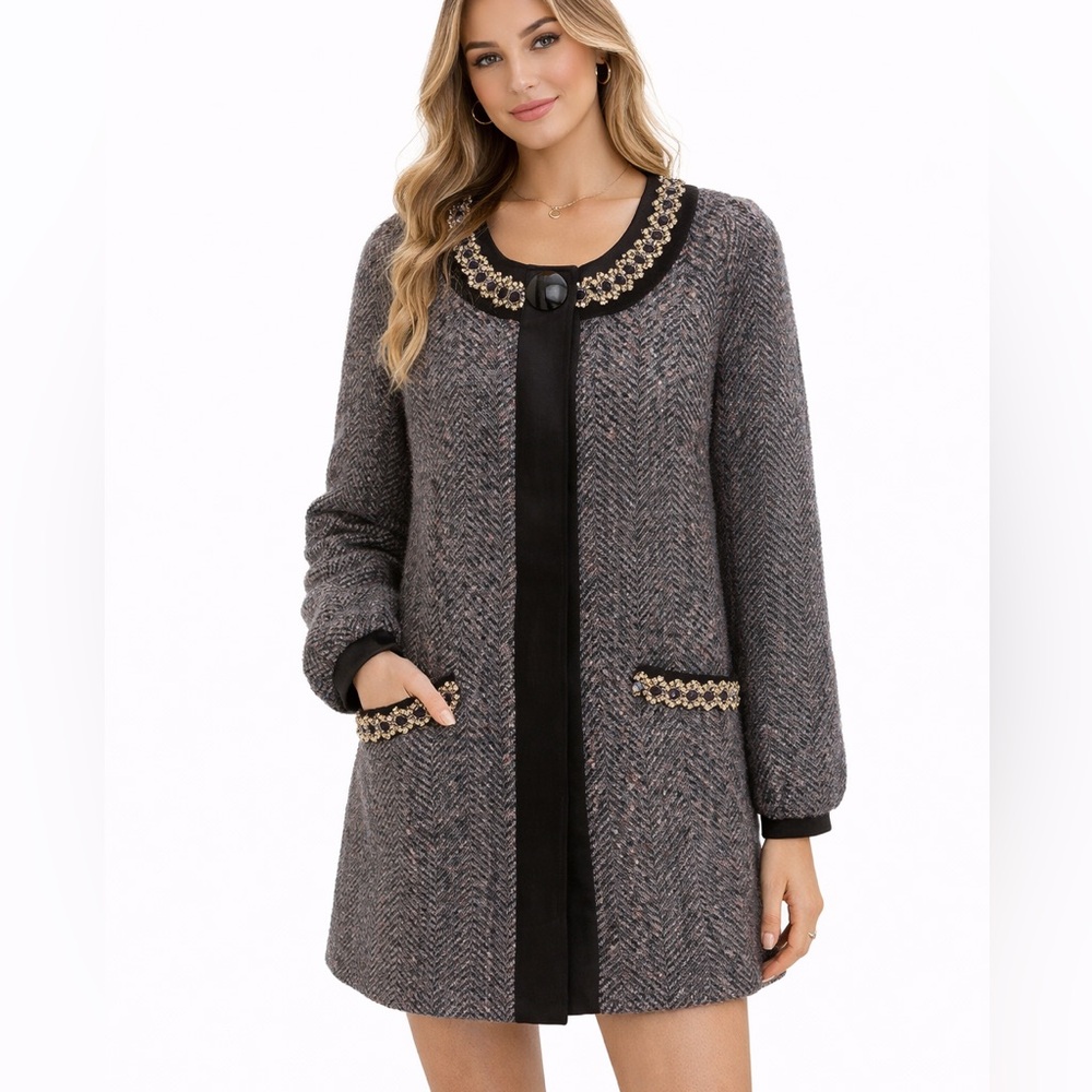 Vintage Jade MelodyTam Size Small Elegant Gray Tweed Women's Coat Button Details